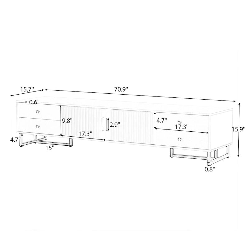 Modern Low-Profile TV Stand with Drawers Cabinet Wave Door Black White