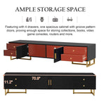 Modern Low-Profile TV Stand with Drawers Cabinet Wave Door Black White
