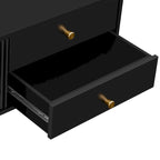 Modern Low-Profile TV Stand with Drawers Cabinet Wave Door Black White