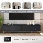 Modern Low-Profile TV Stand with Drawers Cabinet Wave Door Black White