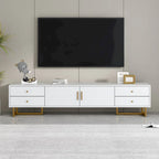 Modern Low-Profile TV Stand with Drawers Cabinet Wave Door Black White