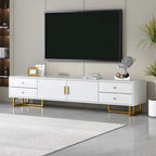 Modern Low-Profile TV Stand with Drawers Cabinet Wave Door Black White