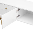 Modern Low-Profile TV Stand with Drawers Cabinet Wave Door Black White