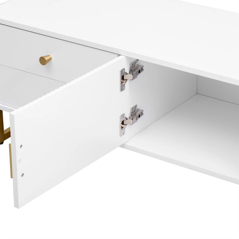 Modern Low-Profile TV Stand with Drawers Cabinet Wave Door Black White