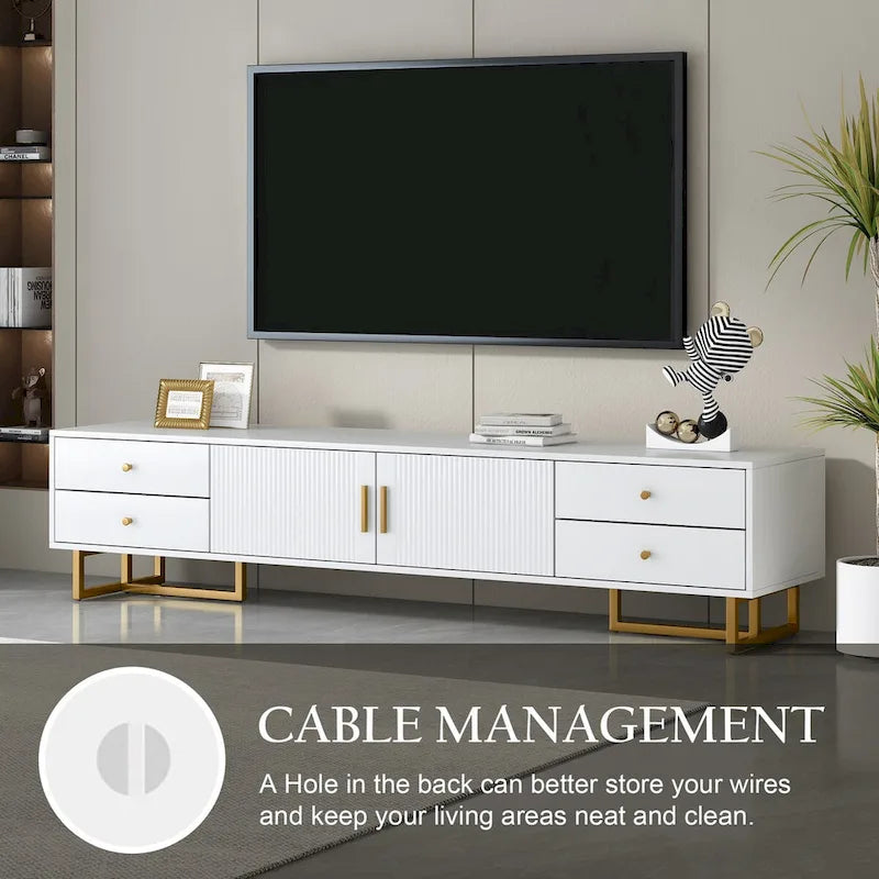 Modern Low-Profile TV Stand with Drawers Cabinet Wave Door Black White