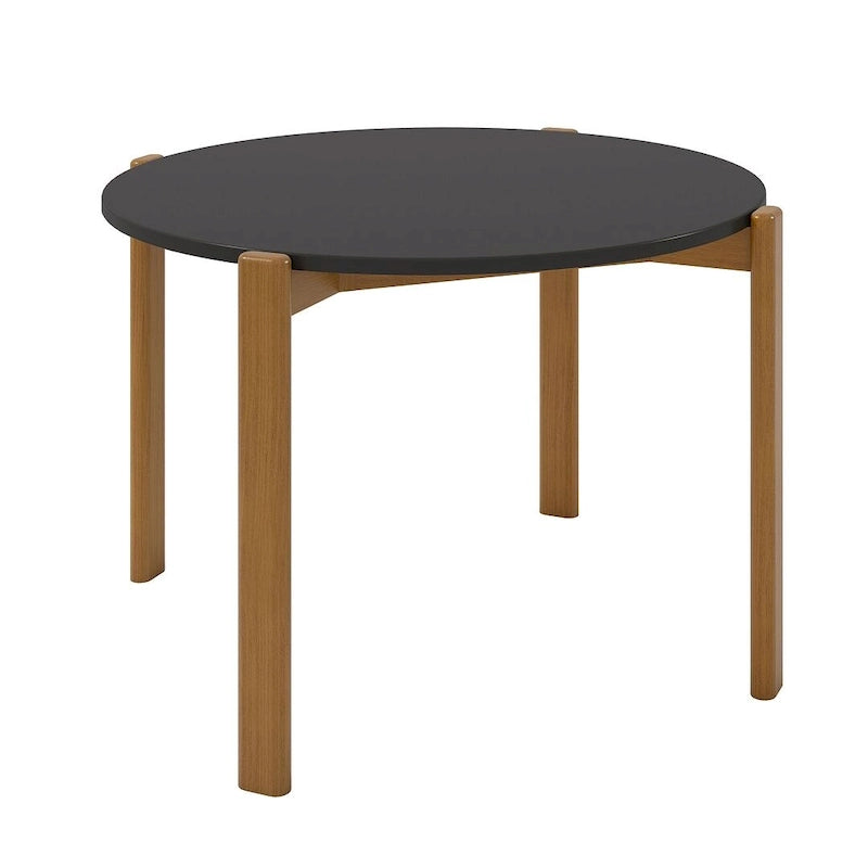 Tavolo da pranzo rotondo moderno di metà secolo con piano in MDF e gambe in legno massello