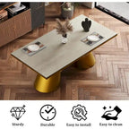 Brushed Gold Dining Table with 78 inch Glass Top and Tapered Barrel Base