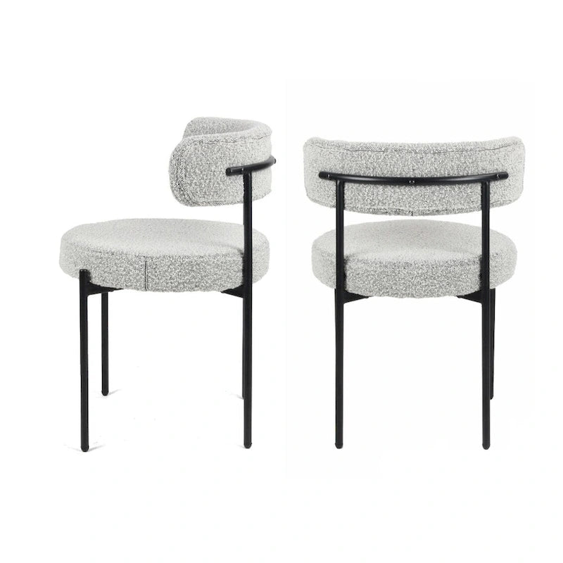 Modern Round Boucle Dining Chairs, Set Of 2