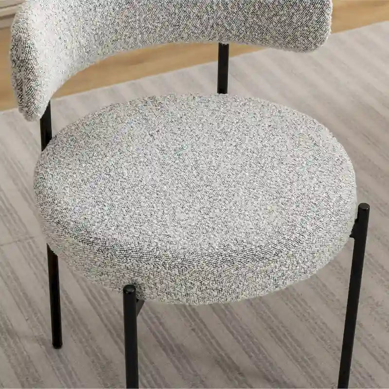 Modern Round Boucle Dining Chairs, Set Of 2
