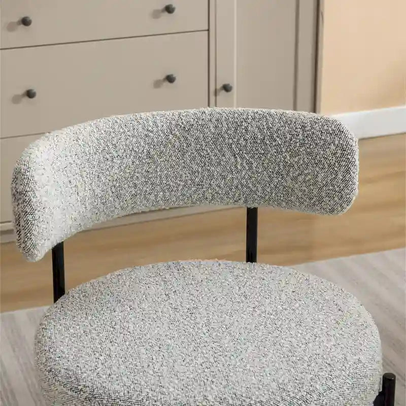 Modern Round Boucle Dining Chairs, Set Of 2