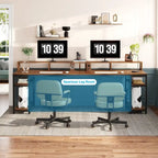Rustic Brown Industrial Computer Desk with Monitor Stand and Storage Shelves