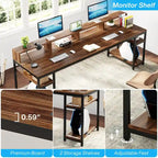 Rustic Brown Industrial Computer Desk with Monitor Stand and Storage Shelves