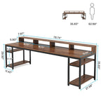 Rustic Brown Industrial Computer Desk with Monitor Stand and Storage Shelves