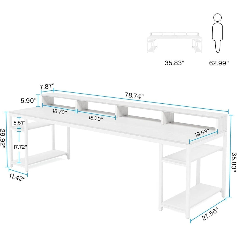 Rustic Brown Industrial Computer Desk with Monitor Stand and Storage Shelves