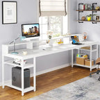 Rustic Brown Industrial Computer Desk with Monitor Stand and Storage Shelves