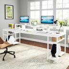 Rustic Brown Industrial Computer Desk with Monitor Stand and Storage Shelves