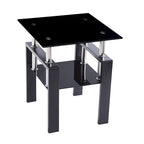 Tempered Black Glass Sofa Table, 2-Layers End Table With Storage