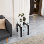 Tempered Black Glass Sofa Table, 2-Layers End Table With Storage