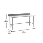 Commercial Stainless Steel Kitchen Prep and Work Table with Backsplash