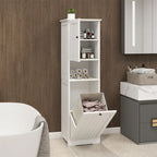 White Tilt-Out Laundry Sorter Cabinet with Open Shelf and Door