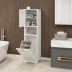 White Tilt-Out Laundry Sorter Cabinet with Open Shelf and Door