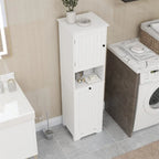 White Tilt-Out Laundry Sorter Cabinet with Open Shelf and Door