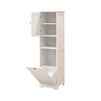 White Tilt-Out Laundry Sorter Cabinet with Open Shelf and Door