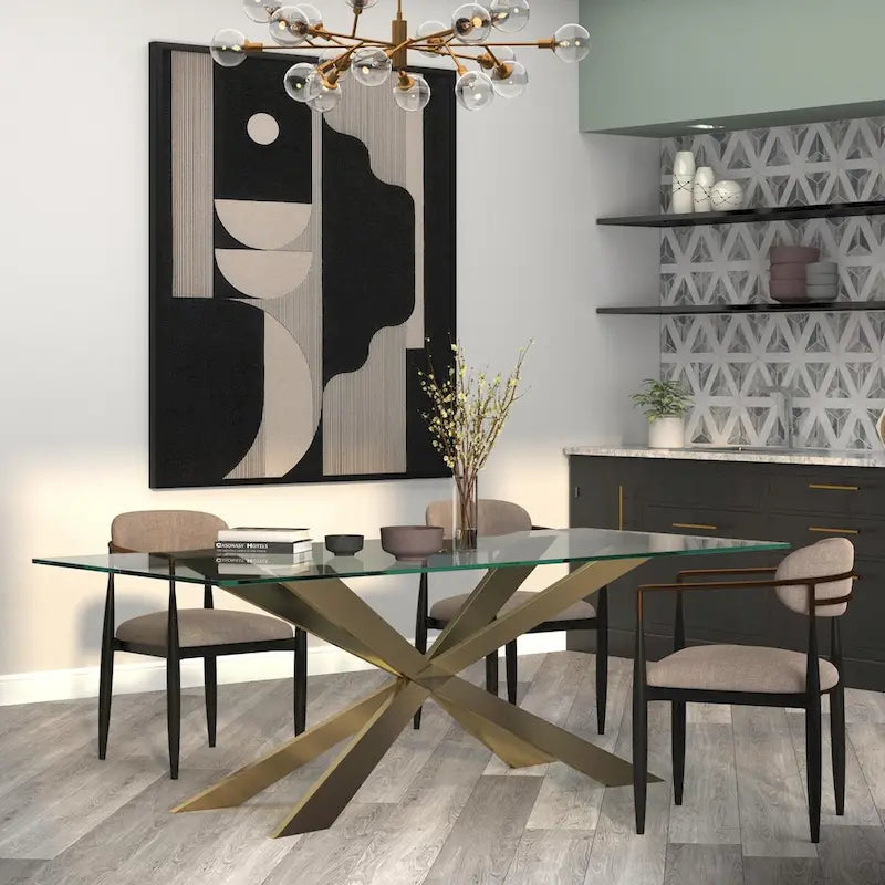 Glass Dining Table with X-Cross Base