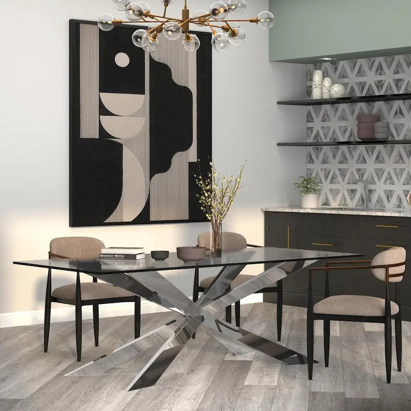 Glass Dining Table with X-Cross Base