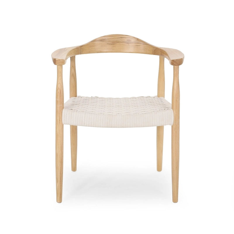 Mid-Century Modern Ash Wood Flat Rope Weave Accent Chair White