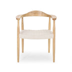 Mid-Century Modern Ash Wood Flat Rope Weave Accent Chair White