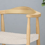 Mid-Century Modern Ash Wood Flat Rope Weave Accent Chair White