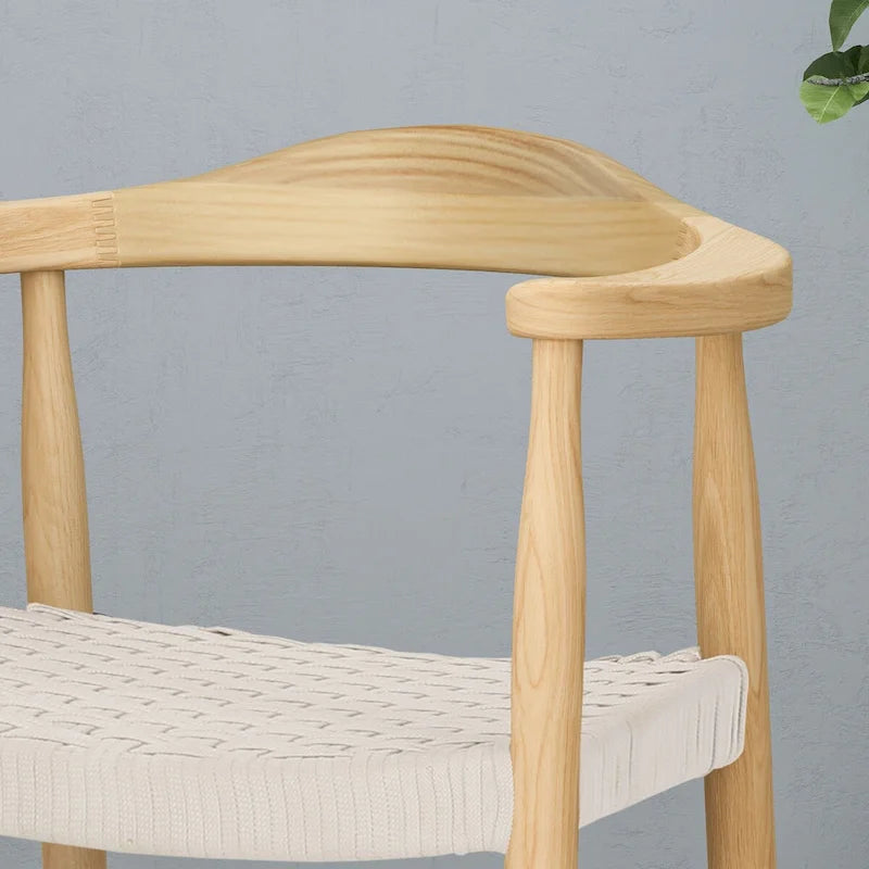 Mid-Century Modern Ash Wood Flat Rope Weave Accent Chair White