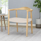 Mid-Century Modern Ash Wood Flat Rope Weave Accent Chair White