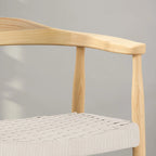 Mid-Century Modern Ash Wood Flat Rope Weave Accent Chair White