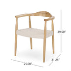 Mid-Century Modern Ash Wood Flat Rope Weave Accent Chair White