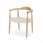 Mid-Century Modern Ash Wood Flat Rope Weave Accent Chair White
