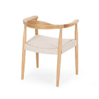 Mid-Century Modern Ash Wood Flat Rope Weave Accent Chair White