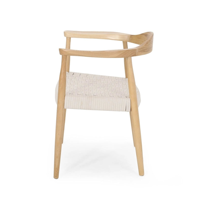 Mid-Century Modern Ash Wood Flat Rope Weave Accent Chair White
