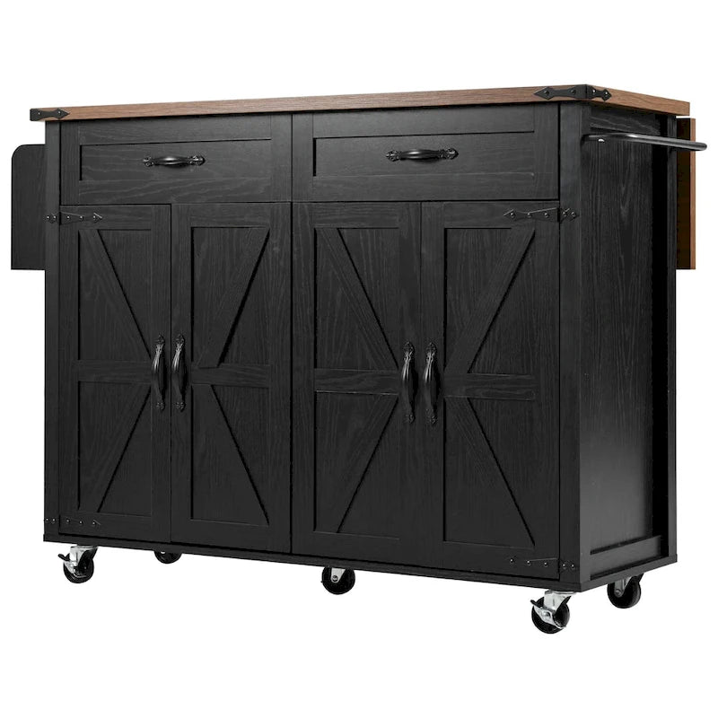 Rolling Kitchen Island Cart with Power Outlet, Drawers and Cabinet Storage
