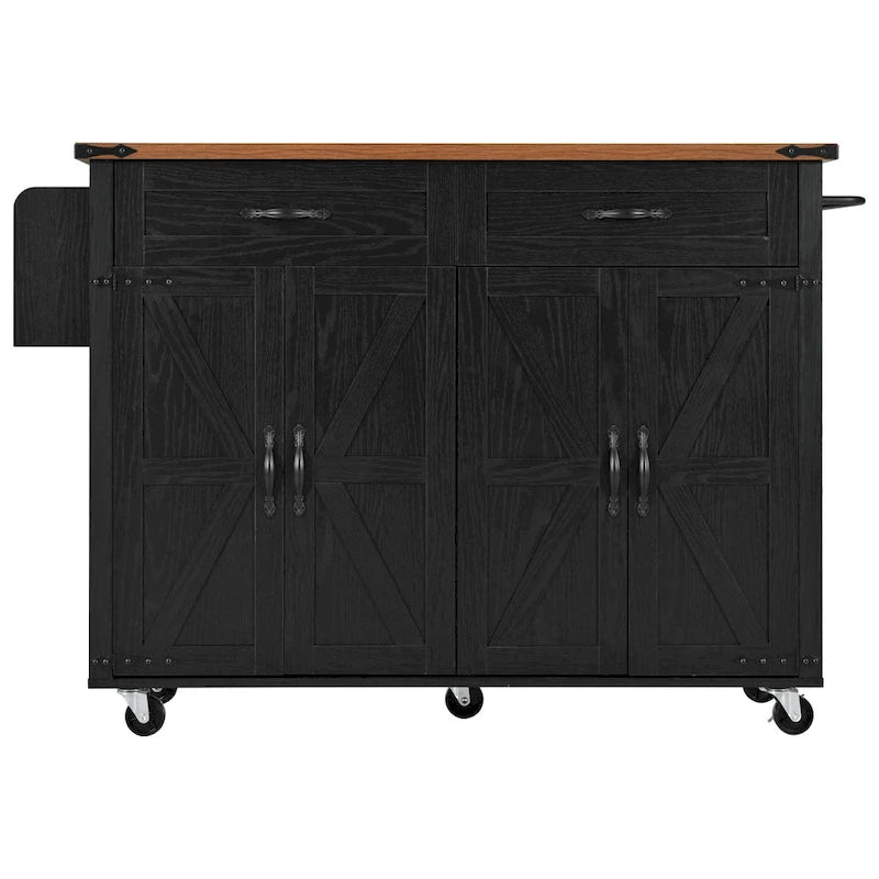 Rolling Kitchen Island Cart with Power Outlet, Drawers and Cabinet Storage