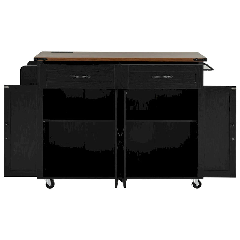 Rolling Kitchen Island Cart with Power Outlet, Drawers and Cabinet Storage