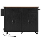 Rolling Kitchen Island Cart with Power Outlet, Drawers and Cabinet Storage