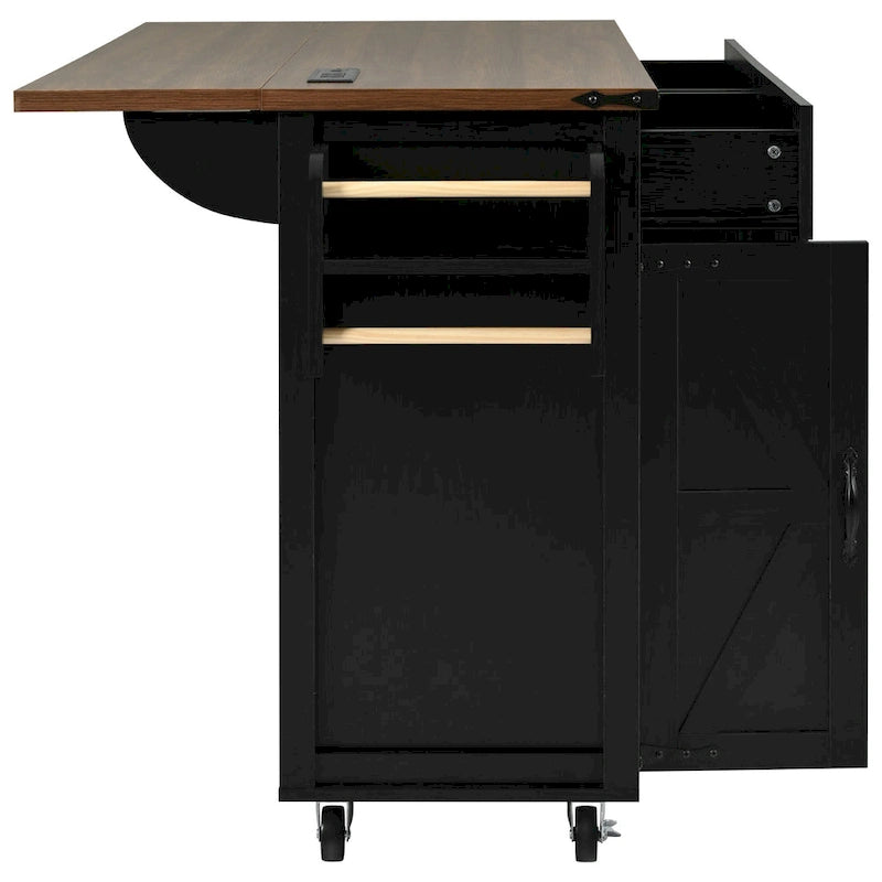 Rolling Kitchen Island Cart with Power Outlet, Drawers and Cabinet Storage