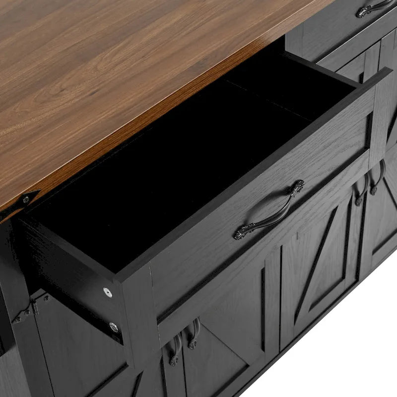 Rolling Kitchen Island Cart with Power Outlet, Drawers and Cabinet Storage