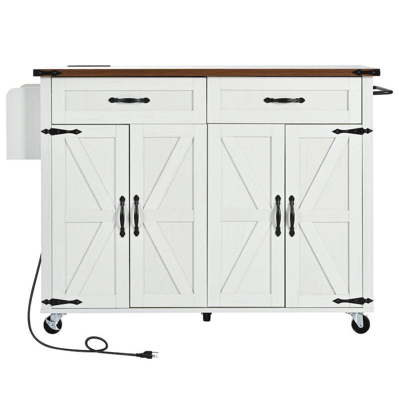 Rolling Kitchen Island Cart with Power Outlet, Drawers and Cabinet Storage
