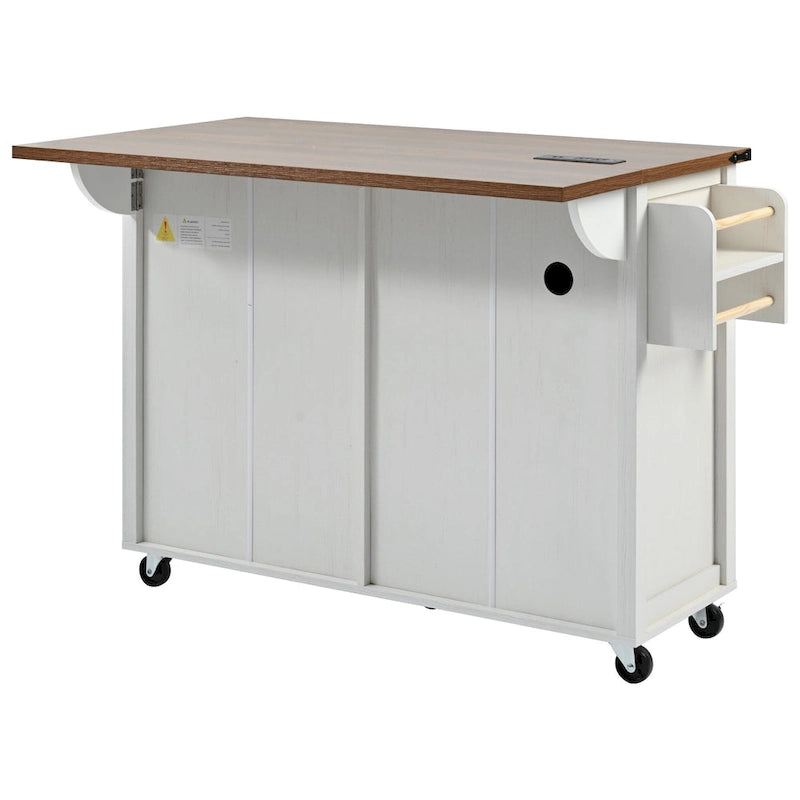 Rolling Kitchen Island Cart with Power Outlet, Drawers and Cabinet Storage
