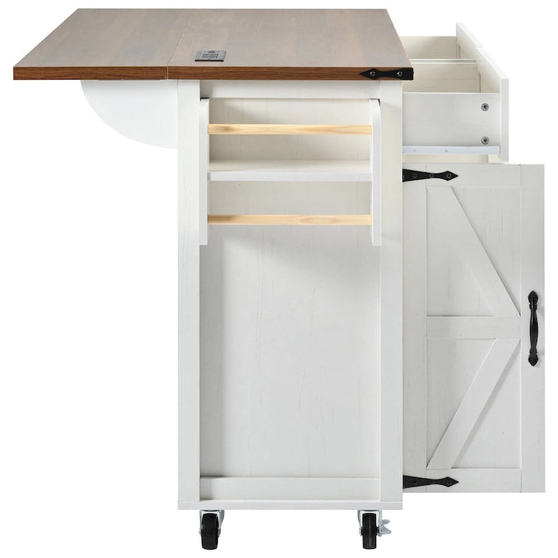 Rolling Kitchen Island Cart with Power Outlet, Drawers and Cabinet Storage