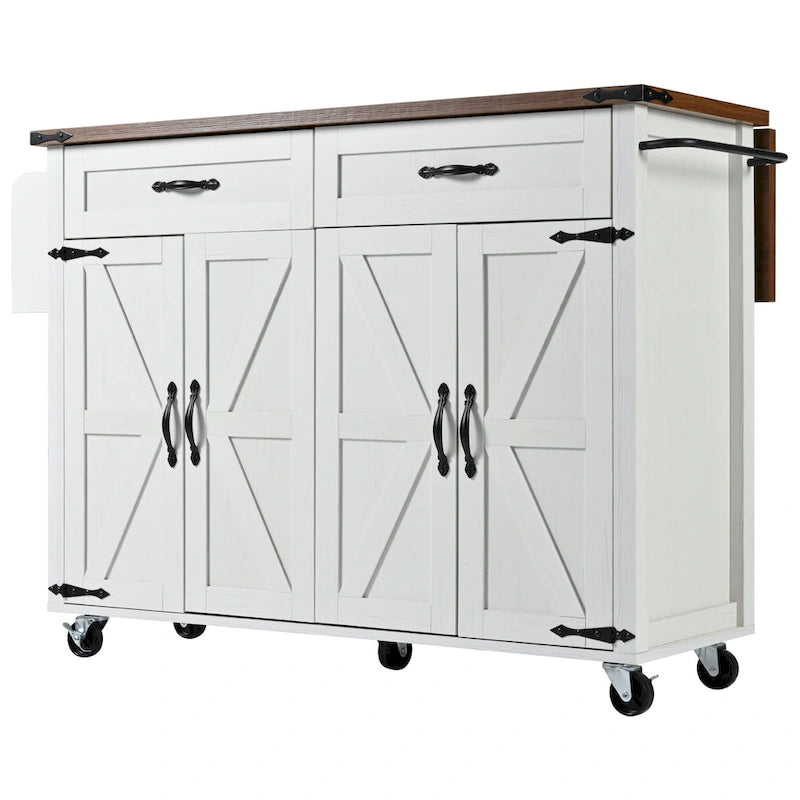 Rolling Kitchen Island Cart with Power Outlet, Drawers and Cabinet Storage