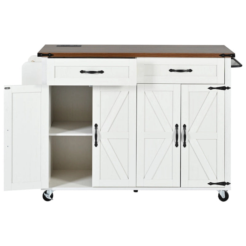 Rolling Kitchen Island Cart with Power Outlet, Drawers and Cabinet Storage